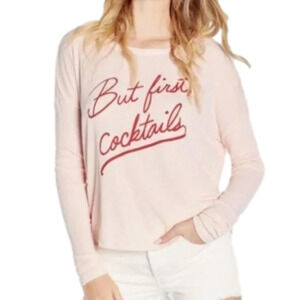 Wildfox But First, Cocktails Blush Pink Statement Pullover Sweatshirt Size M